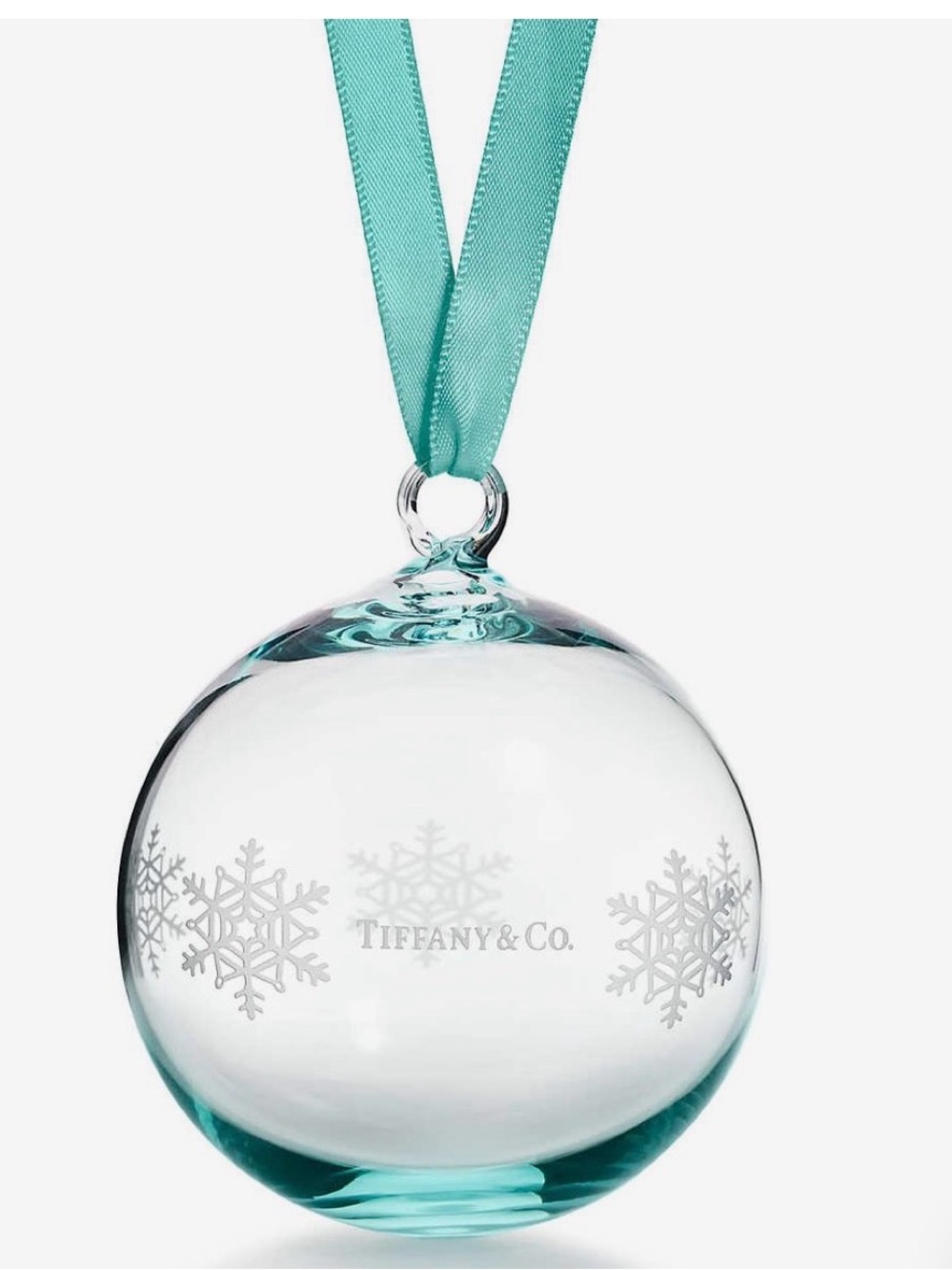 Tiffany & Co. Tiffany Blue and Clear Etched Snowflake Ornament in original box